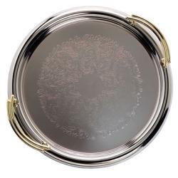 Rental store for SERVING TRAY ROUND GOLD HANDLE in Canton CT